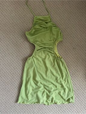 Olive Green Cutout Halter Mini Dress